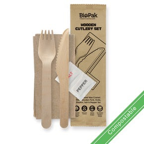 Cutlery Wooden- Knife, Spork, Napkins Set