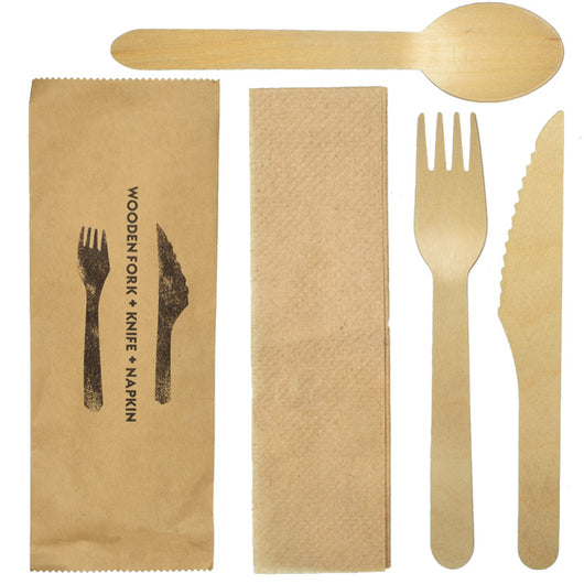 Cutlery Wooden Set- Napkins, Spoon, Knife, Fork