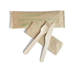 Cutlery Wooden Set- Napkins, Knife, Fork