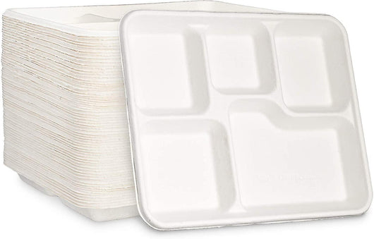 5 Compartment Sugarcane Trays- Shallow