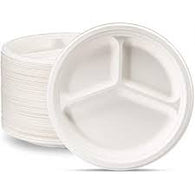 9” Round Sugarcane Plate 3 Compartment